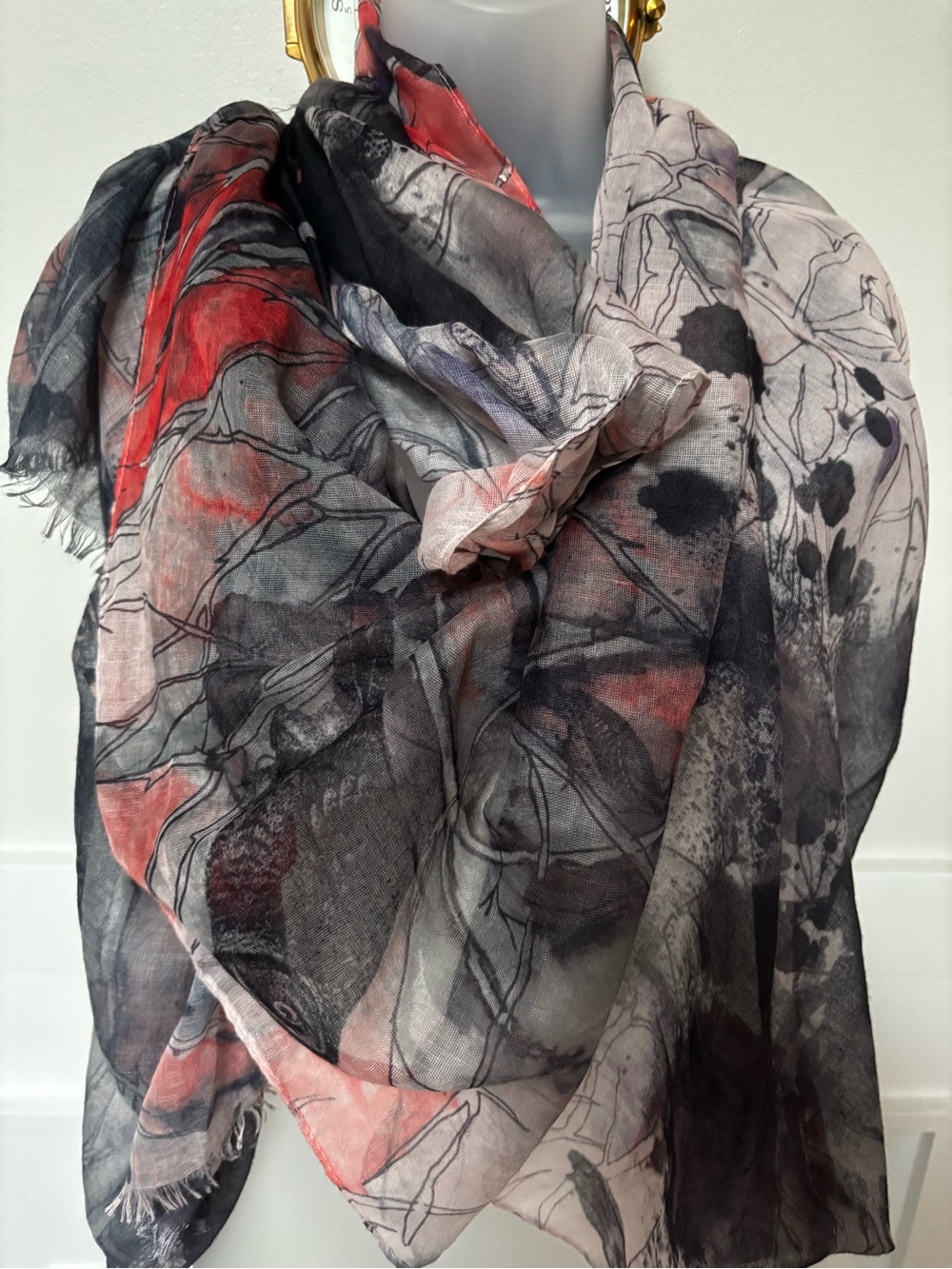 Scarf Designed by Guo Feng, 3 potato. artistic, lightweight printed scarf